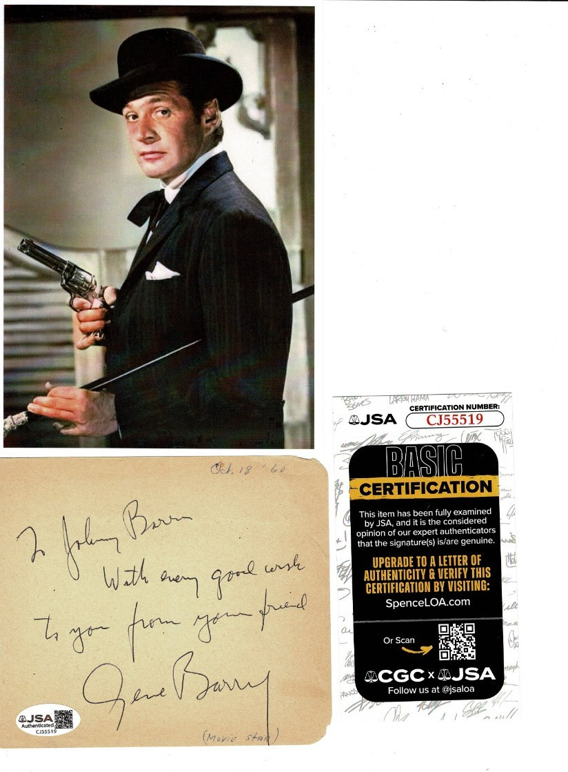 GENE BARRY as BAT MASTERSON SIGNED ALBUM PAGE JSA COA