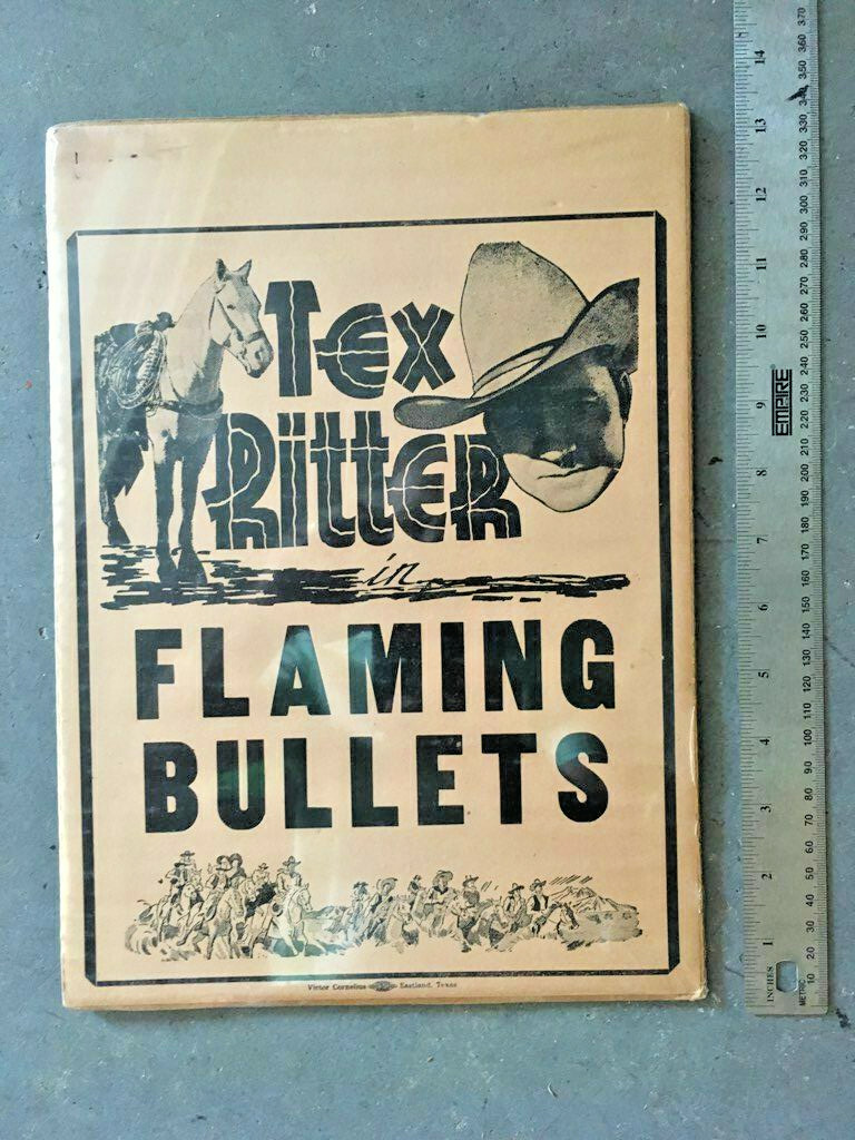 Original 1945 Tex Ritter, Handbill Western,”Flaming Bullets” 13″X9″ Movie Poster