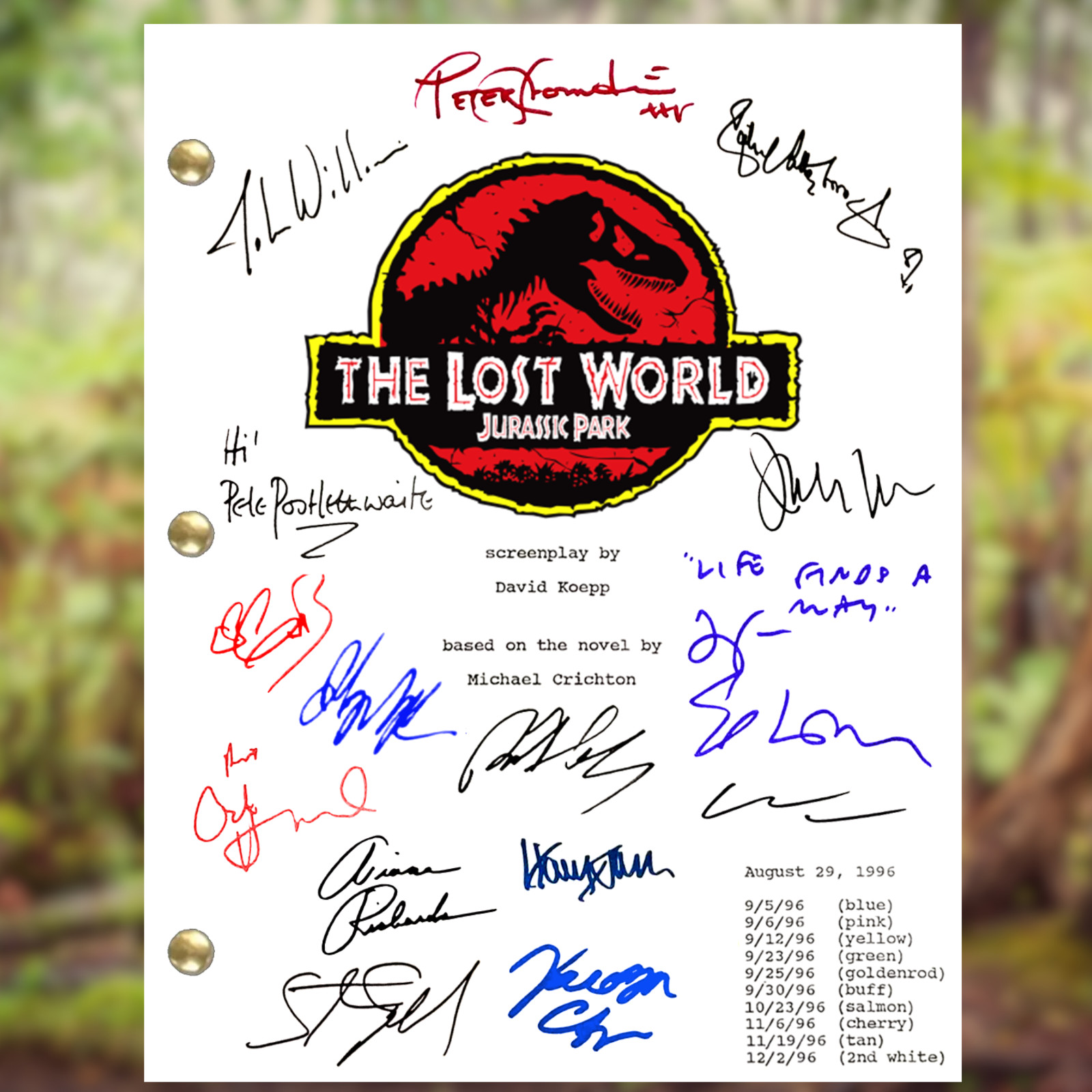 The Lost World, Jurassic Park Signed Autograph Script Reprints- 153 Pages