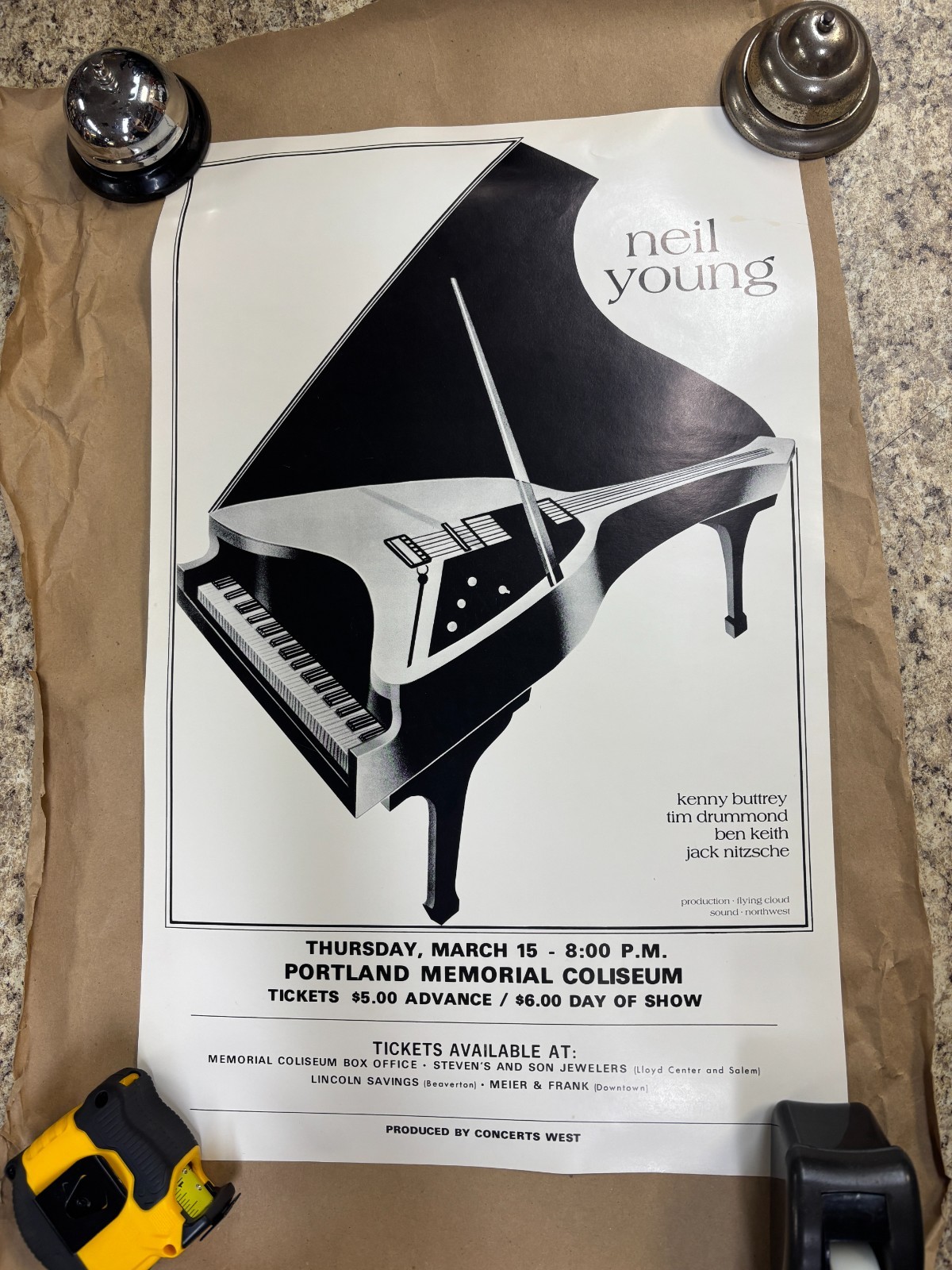 Neil Young FIRST of 1500! Portland Memorial Coliseum Poster 03-15-1973 VERY RARE