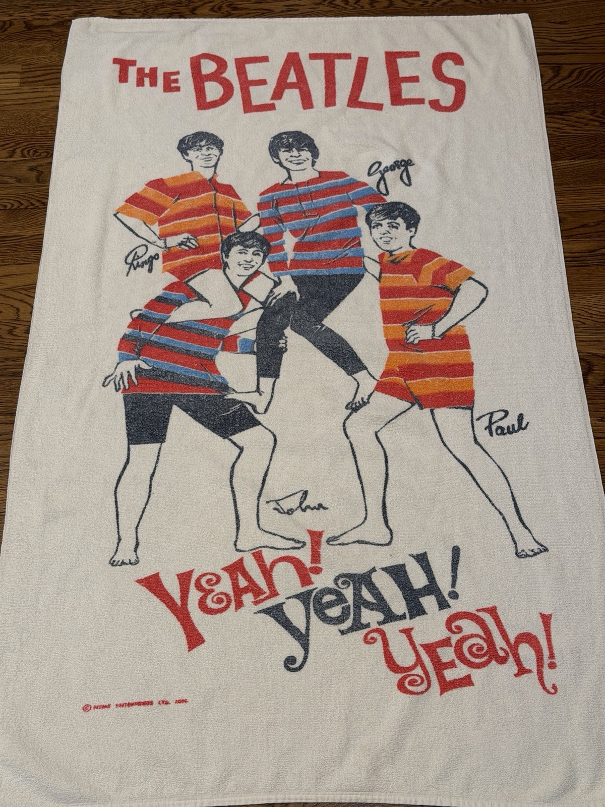 1964 Beatles Beach Towel Vintage Cannon NEMS Yeah Yeah Yeah Tagged Fab Rare