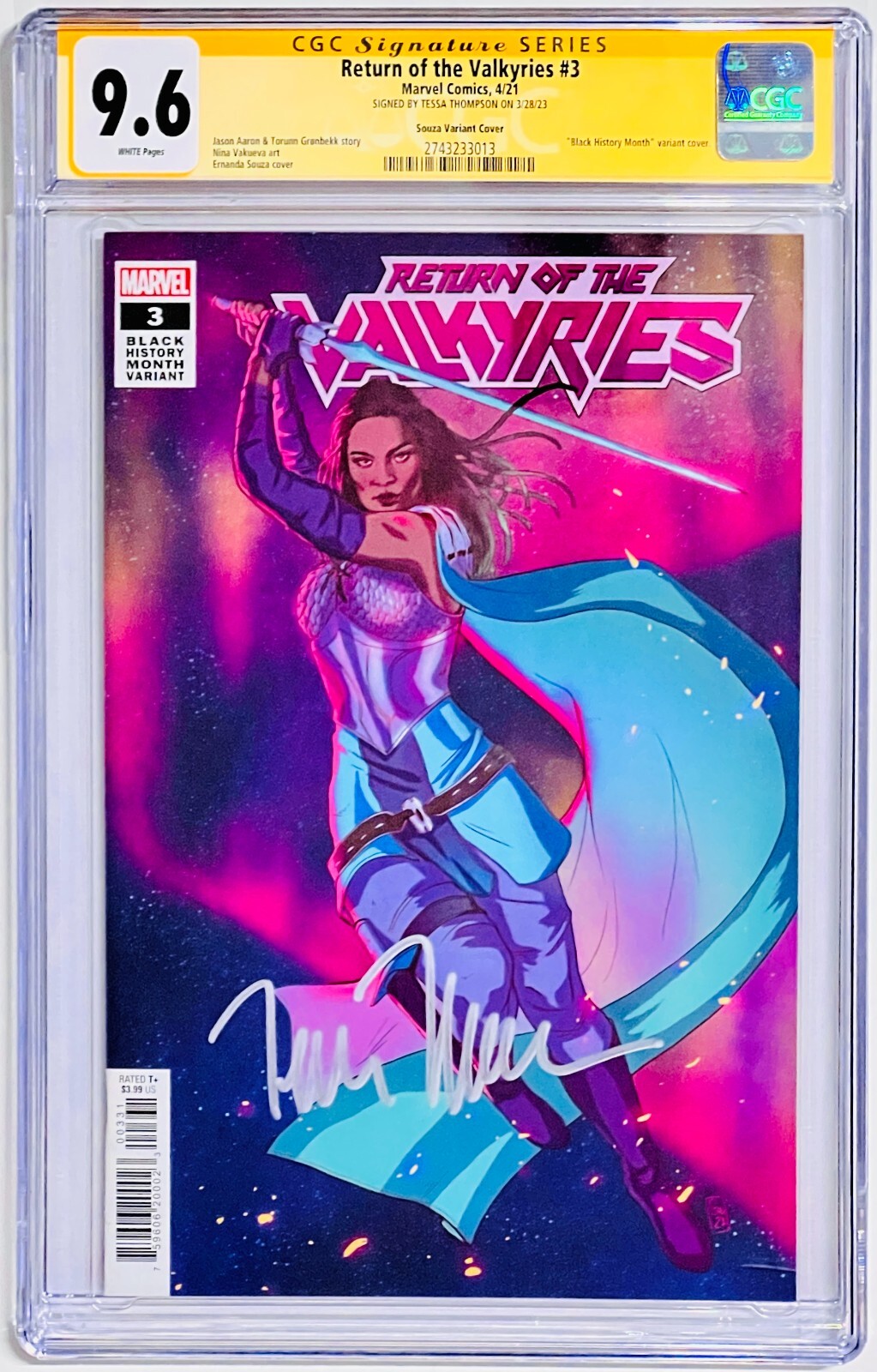 CGC SS Signed Tessa Thompson Marvel Return Of The Valkyries #3 Graded 9.6