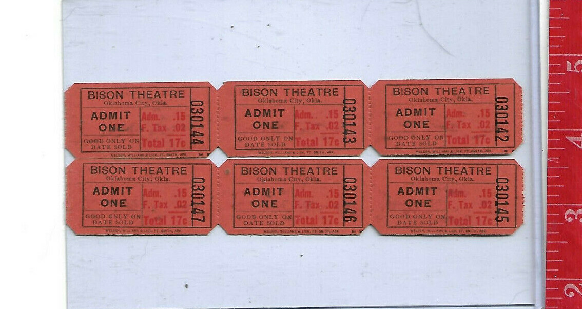 Vintage lot Bison Theatre 17c Tickets Oklahoma City Oklahoma