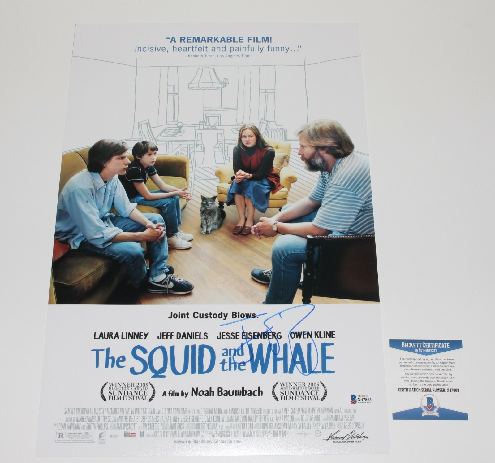ACTOR JESSE EISENBERG SIGNED ‘THE SQUID AND THE WHALE’ MOVIE POSTER BECKETT COA