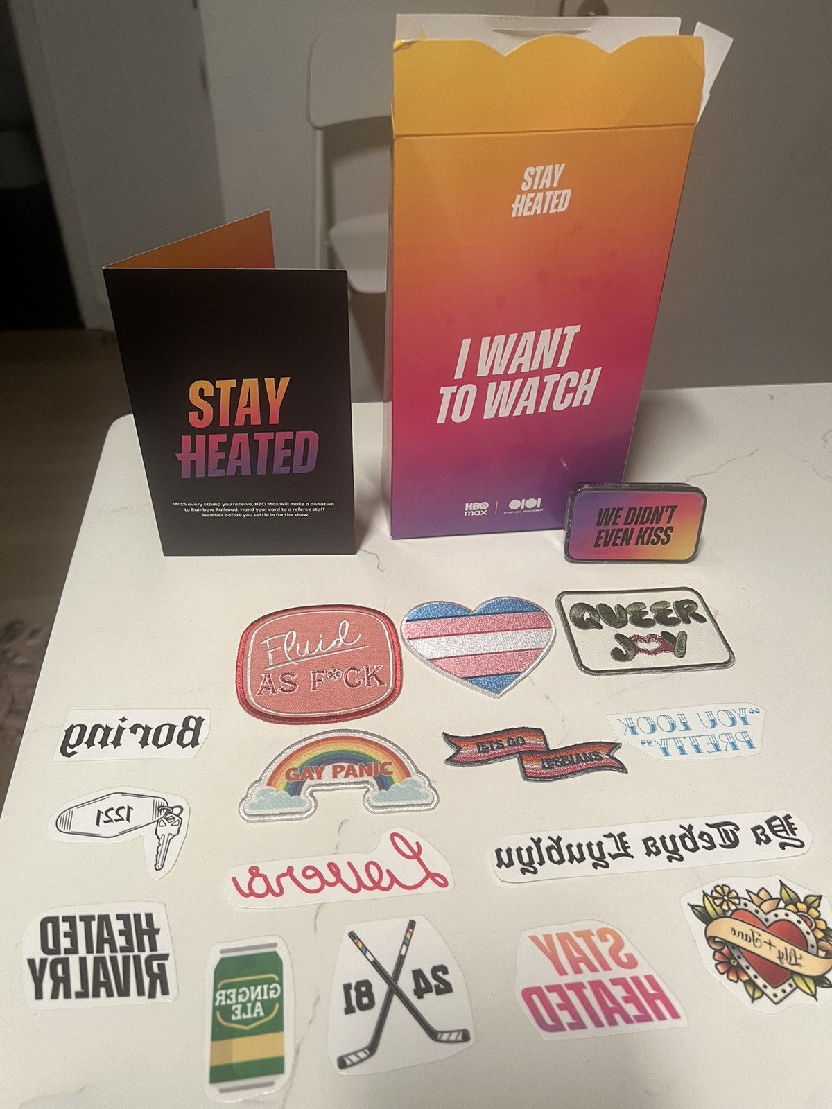 Rare HBO Max Exclusive Promo Heated Rivalry tattoos Patch And Popcorn Box Bundle