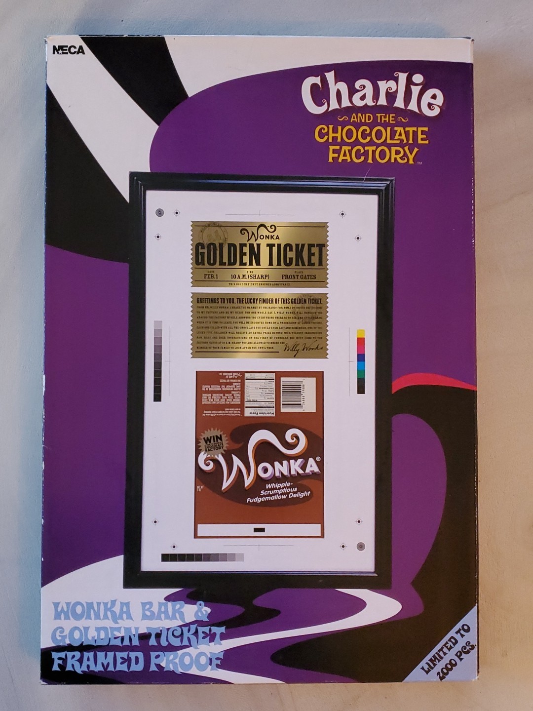 NECA Charlie & The Chocolate Factory Wonka Bar & Golden Ticket Framed Proof 734
