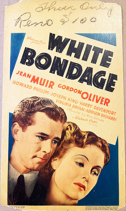 WHITE BONDAGE! ’37 JEAN MUIR RARE CLASSIC ORIGINAL U.S. MWC POSTER!