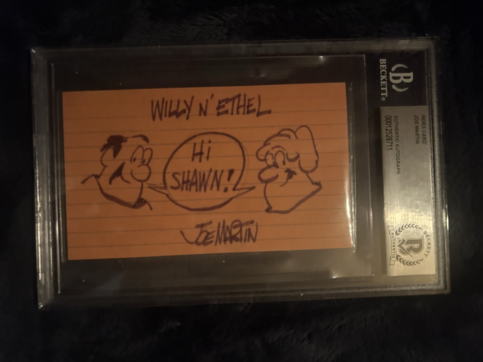 Willy ‘n Ethel Sketch 3×5 Index Card Signed Joe Martin “Hi Shawn” Beckett Slab