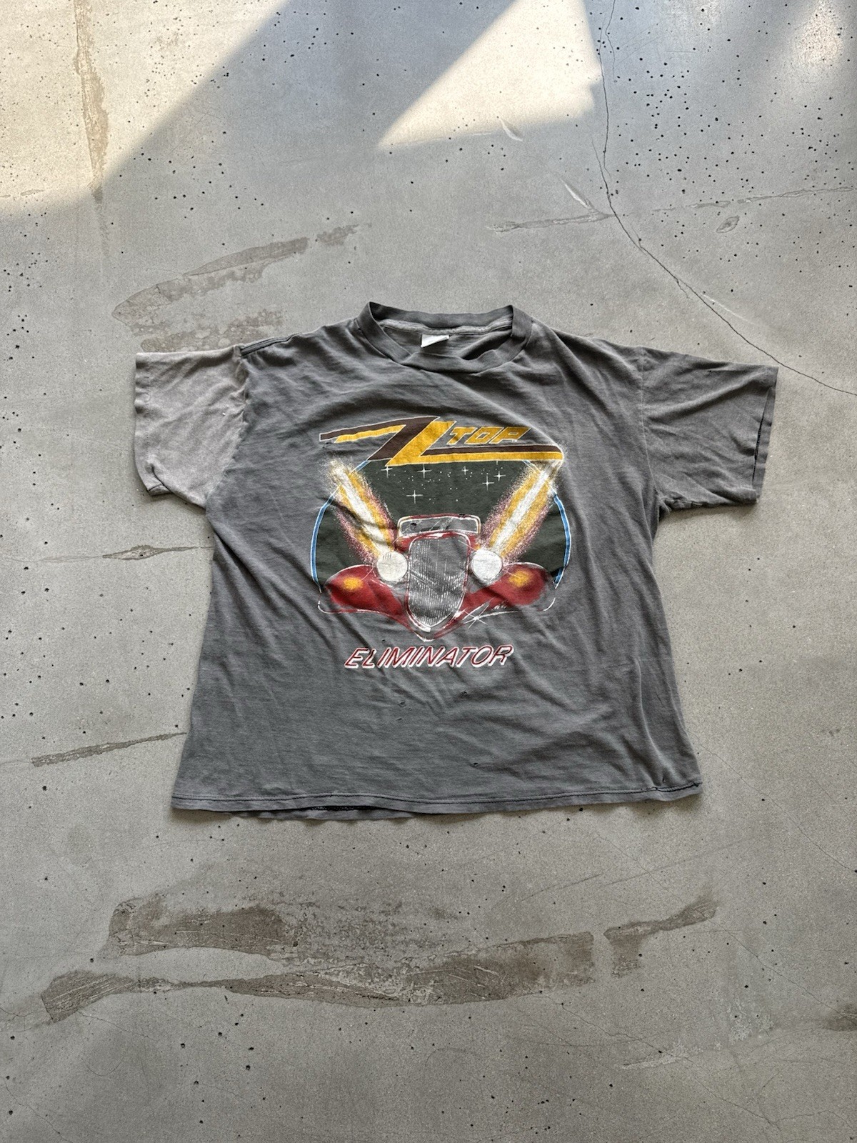 Vintage 80s ZZ Top Eliminator Across the USA Gray Graphic T-Shirt XL Rock Tour