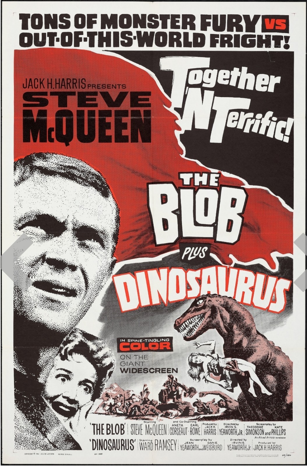 The Blob/Dinosaurus Combo (Allied Artists, R-1964). Folded, Very Fine 27x 41.