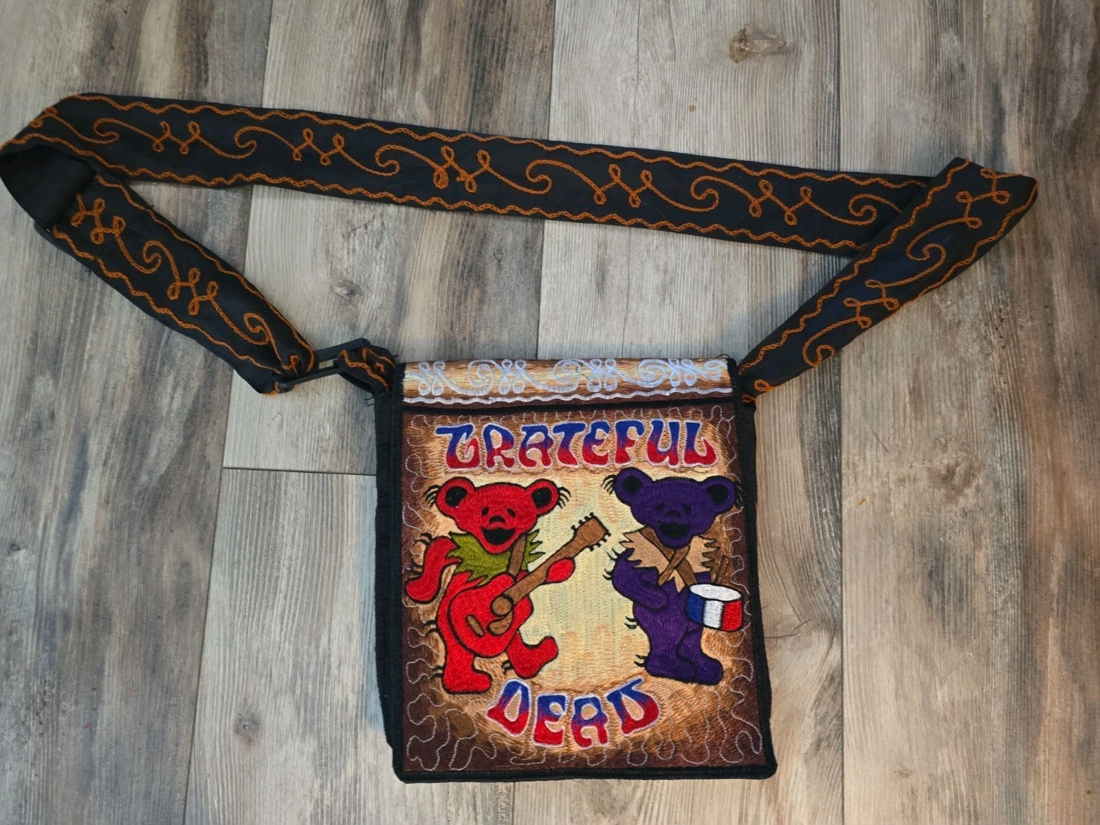 Grateful Dead Guitar Drum Dancing Bears Messenger Bag Purse Made in Nepal