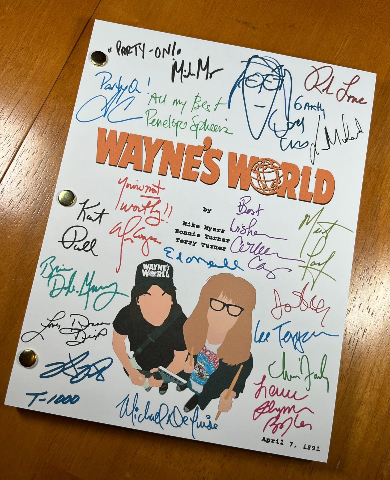 Wayne’s World Script Signed- Autograph Reprints- Wayne & Garth