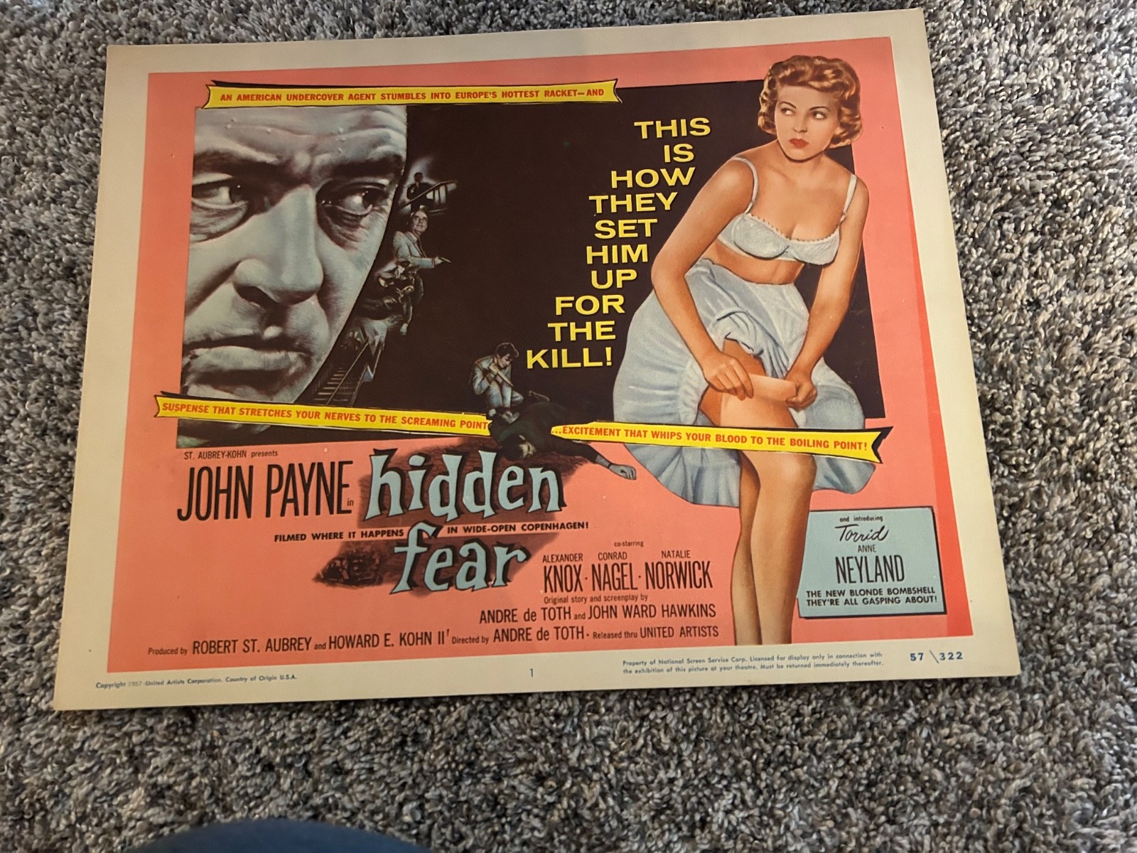 Vintage Movie Lobby Card “Hidden Fear” 1957 John Payne