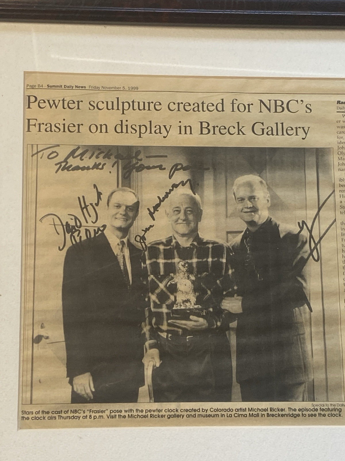 Frasier Cast Signed Newspaper Grammer Pierce Mahoney Autographed 1999