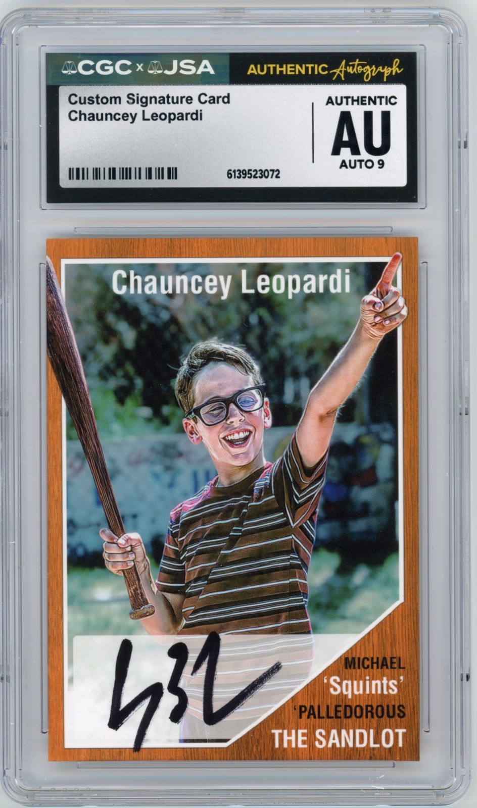 Chauncey Leopardi Signed Custom Squints The Sandlot Card JSA CGC Auto 9