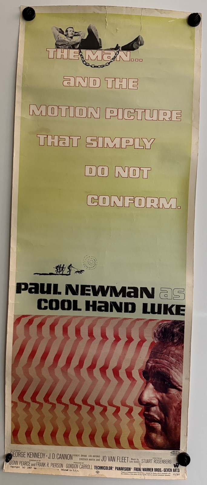Original 1967 COOL HAND LUKE movie Insert Poster 14×36” Paul Newman Warner Bros