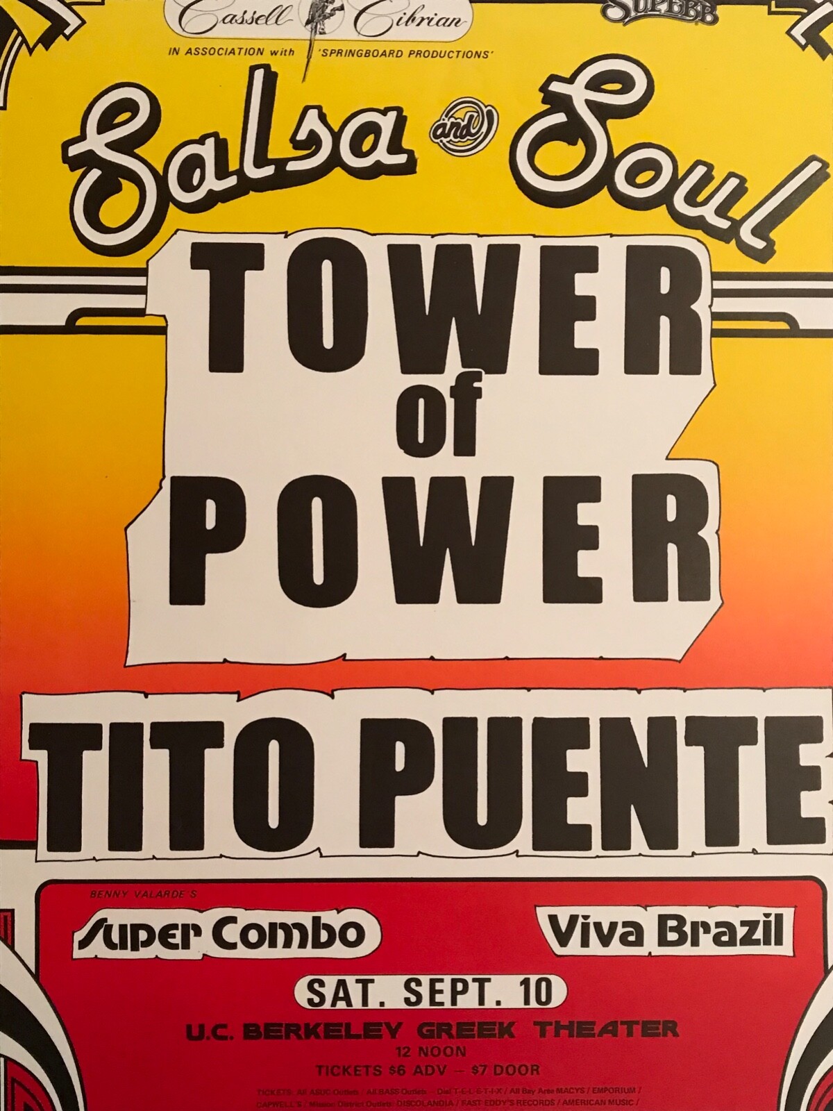 1st-Print Poster, TOWER of POWER, TITO PUENTE, “Salsa & Soul,” 1977. Guzman.