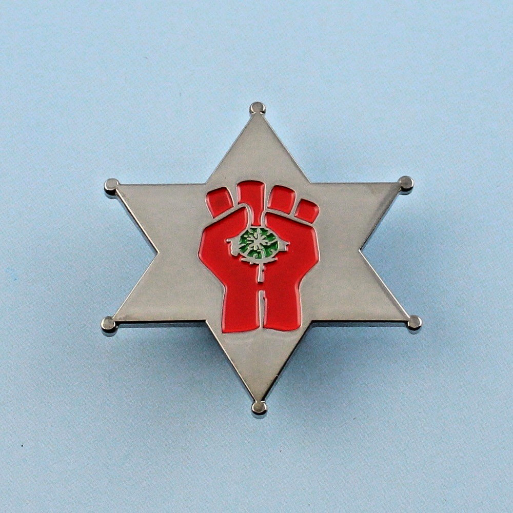 Peyote Fist Hunter S. Thompson Lapel Pin FOR SHERIFF BADGE STAR Grateful CHROME