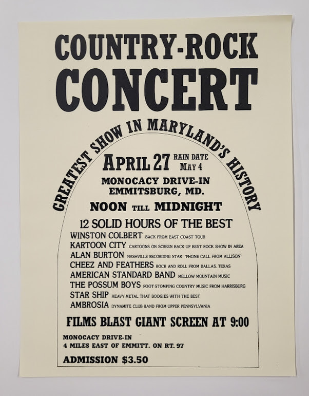 Vintage 8.5×11 in Mini-Poster Country Rock Concert Monocacy Drive-In Emmitsburg