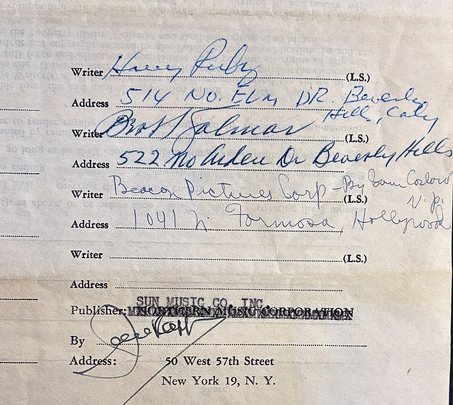 (Groucho Marx) Signed 1947 Songwriters Contract GO WEST YOUNG MAN in Casablanca