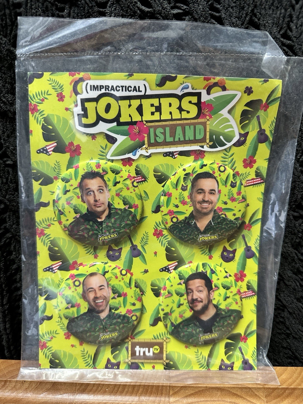 Impractical Jokers Island 2019 Button Pin Set of 4 truTV Show Sealed Memorabilia