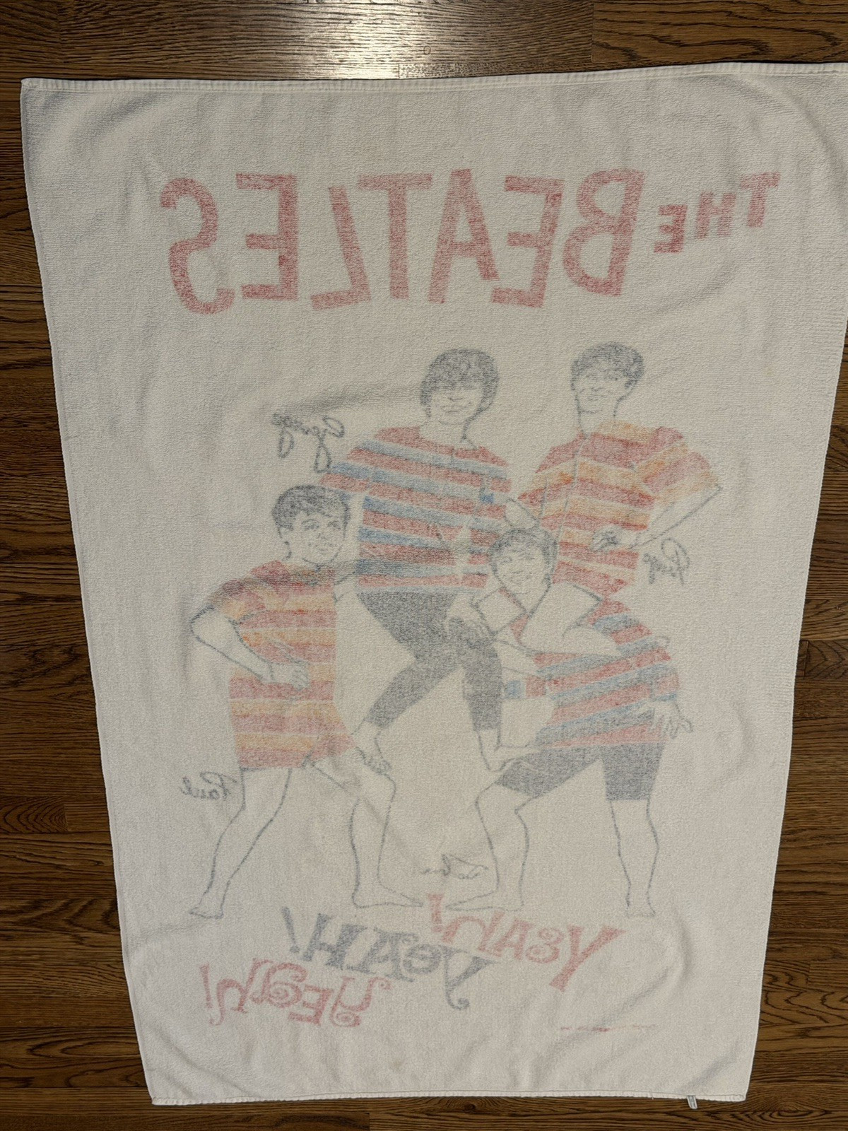 1964 Beatles Beach Towel Vintage Cannon NEMS Yeah Yeah Yeah Tagged Fab Rare