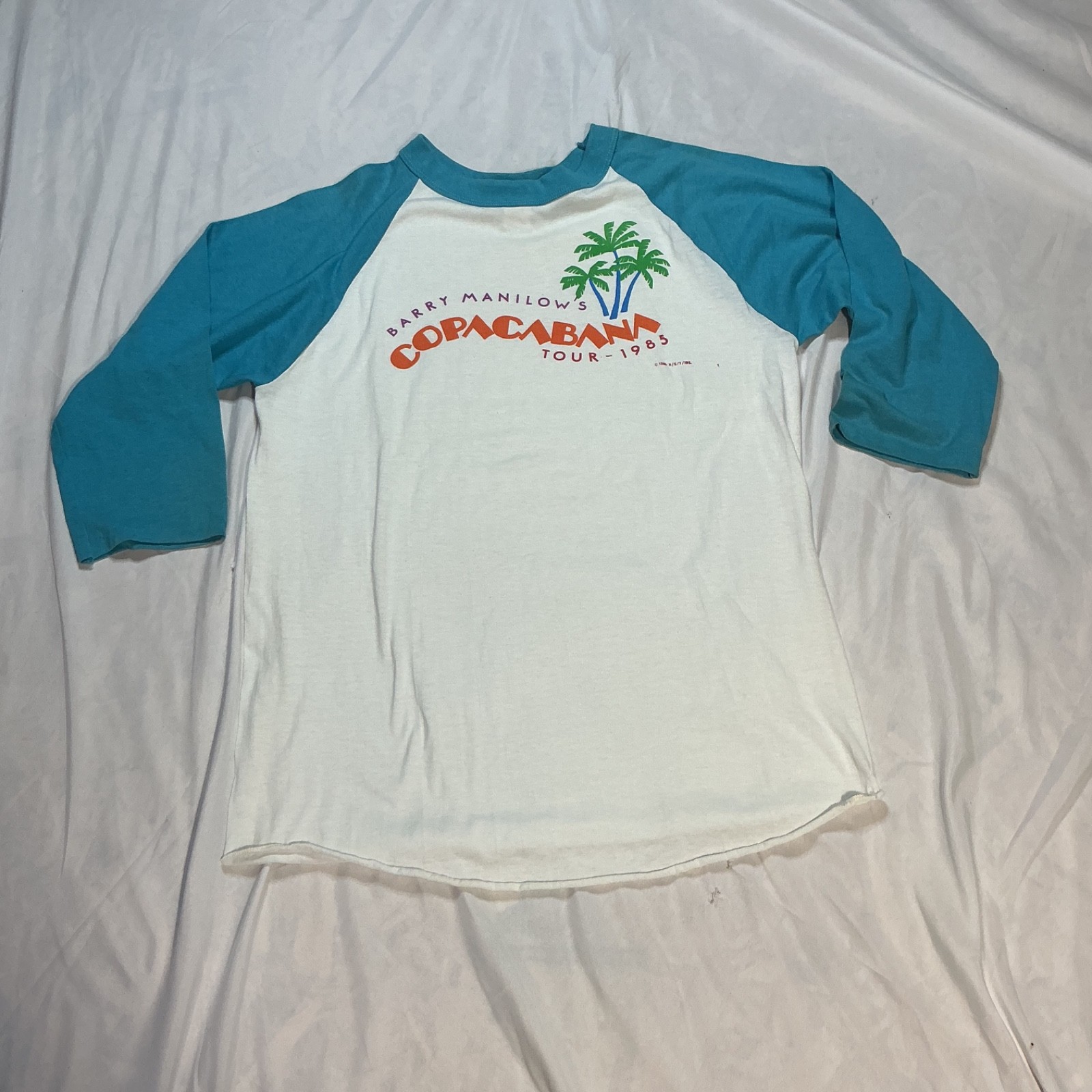 Vintage 80’s 1985 Barry Manilow’s Copacabana Tour Raglan Shirt sz Large Made USA