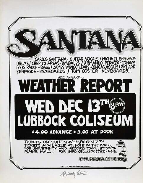 Santana Concert Poster Lubbock 1972 Randy Tuten Signed