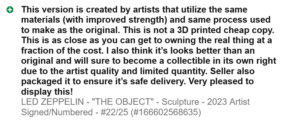 LED ZEPPELIN – “THE OBJECT” Sculpture ART – STANDARD VERSION – Jimmy Page – AMP