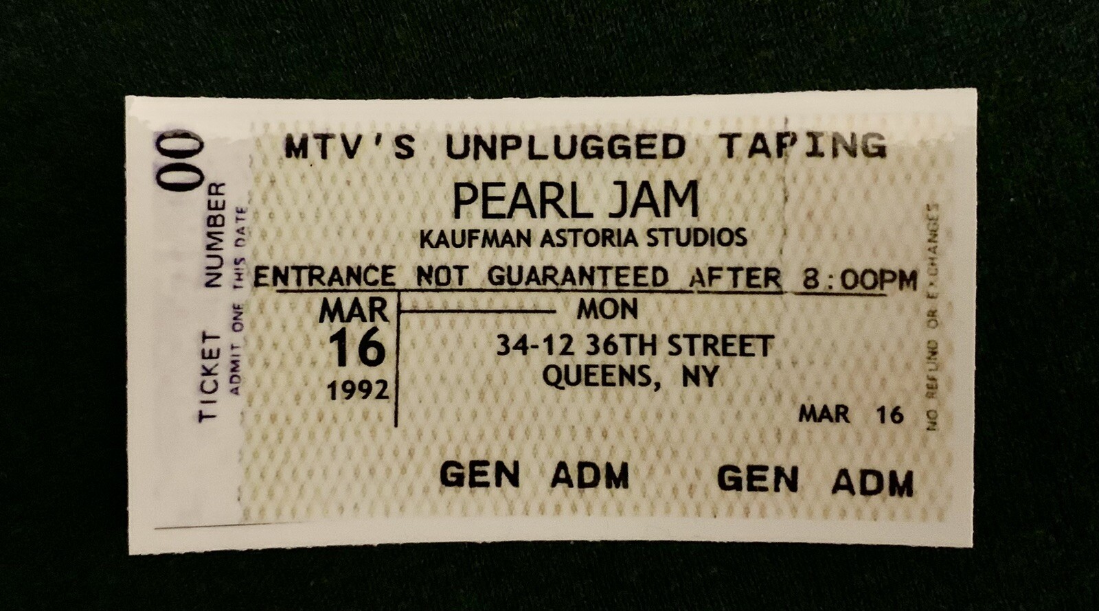 PEARL JAM MTV UNPLUGGED Concert Ticket Stub 3/16/1992 Vinyl Sticker/Decal 2×4”