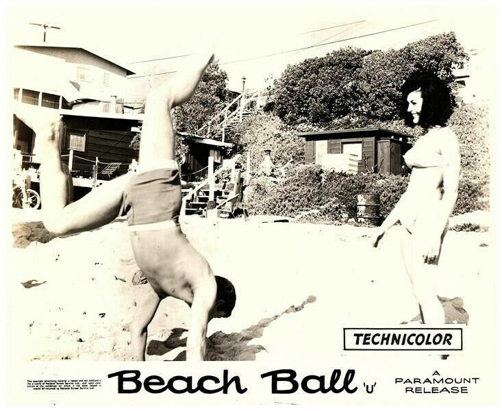 Beach Ball Original Lobby Card Mikki Jamison in Bikini Hunk Doing Handstand 1965