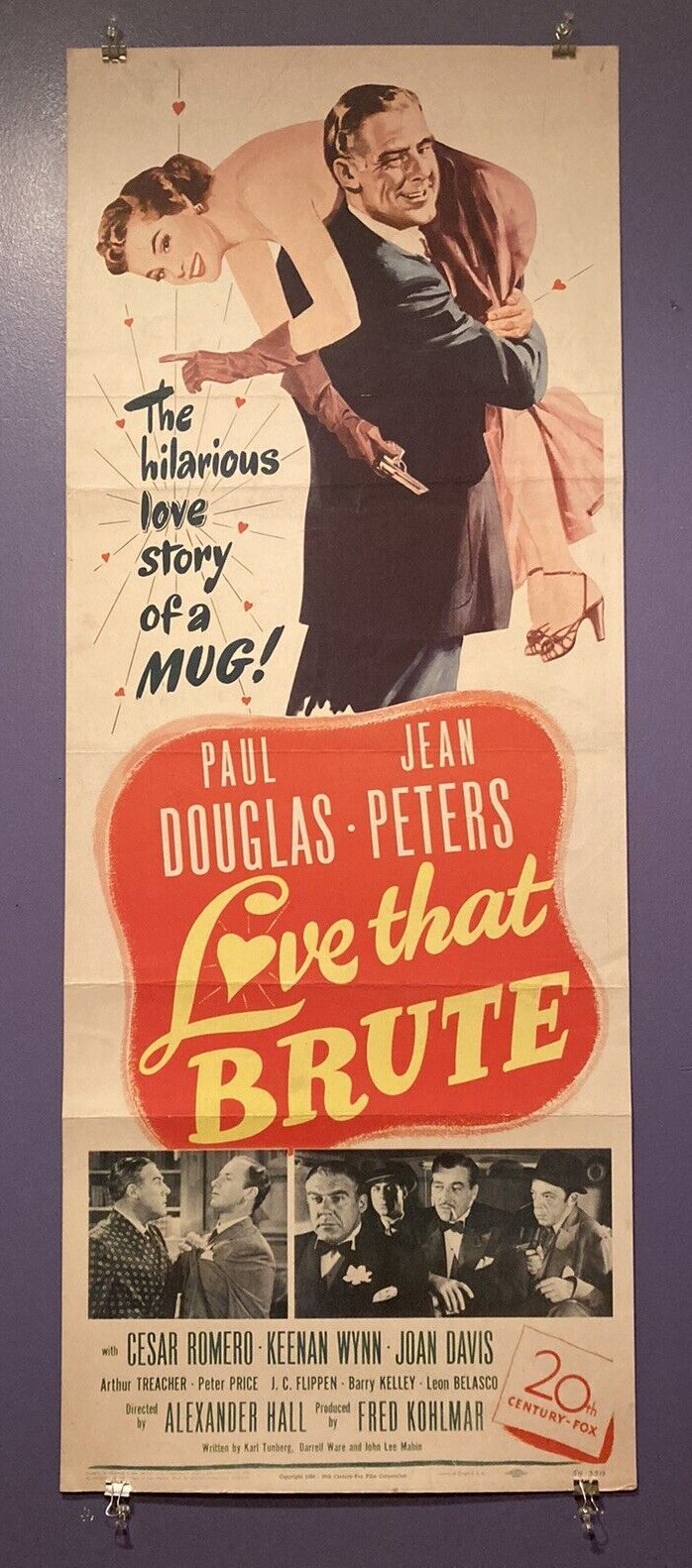 Love That Brute Original Insert Movie Poster 1950 Paul Douglas Jean Peters