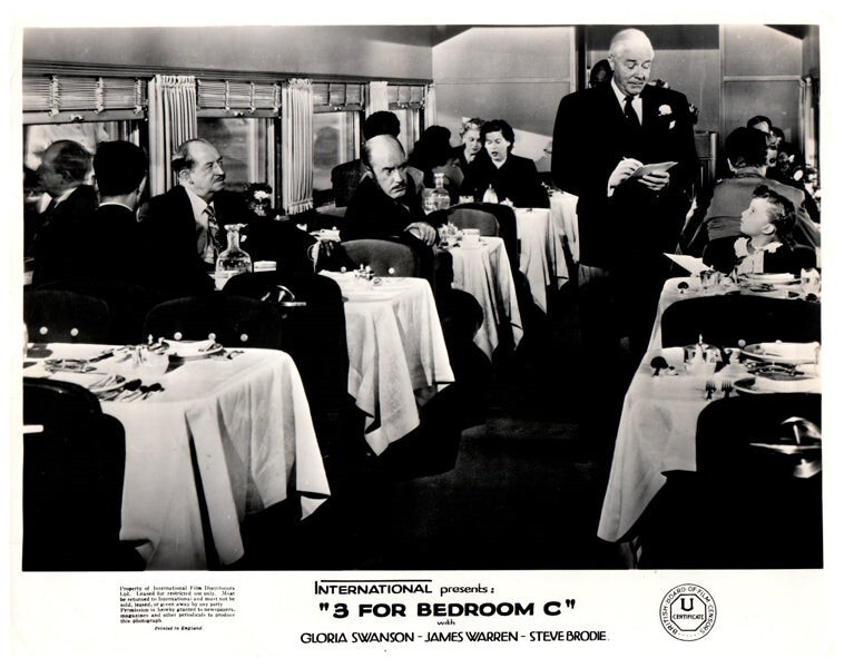 3 For Bedroom C Original Lobby Card 1952 James Warren Fred Clark dining car
