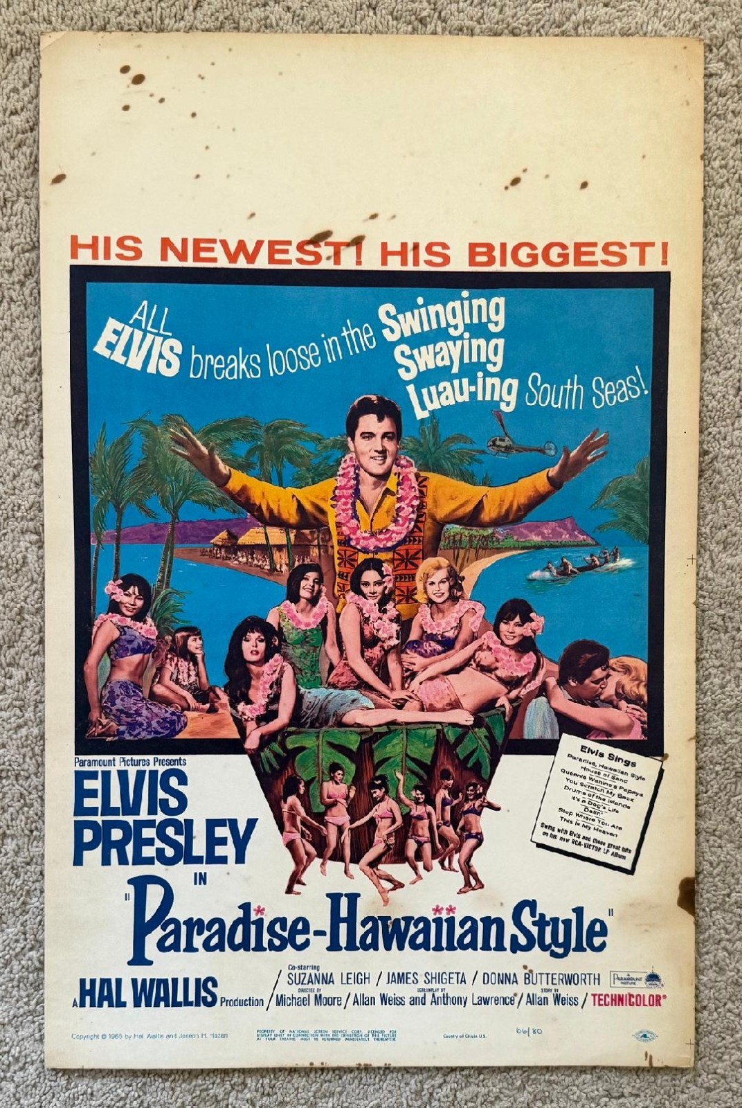 Wow! 22″x14″ Window Card ELVIS PRESLEY 1966 PARADISE HAWAIIAN STYLE Movie Poster