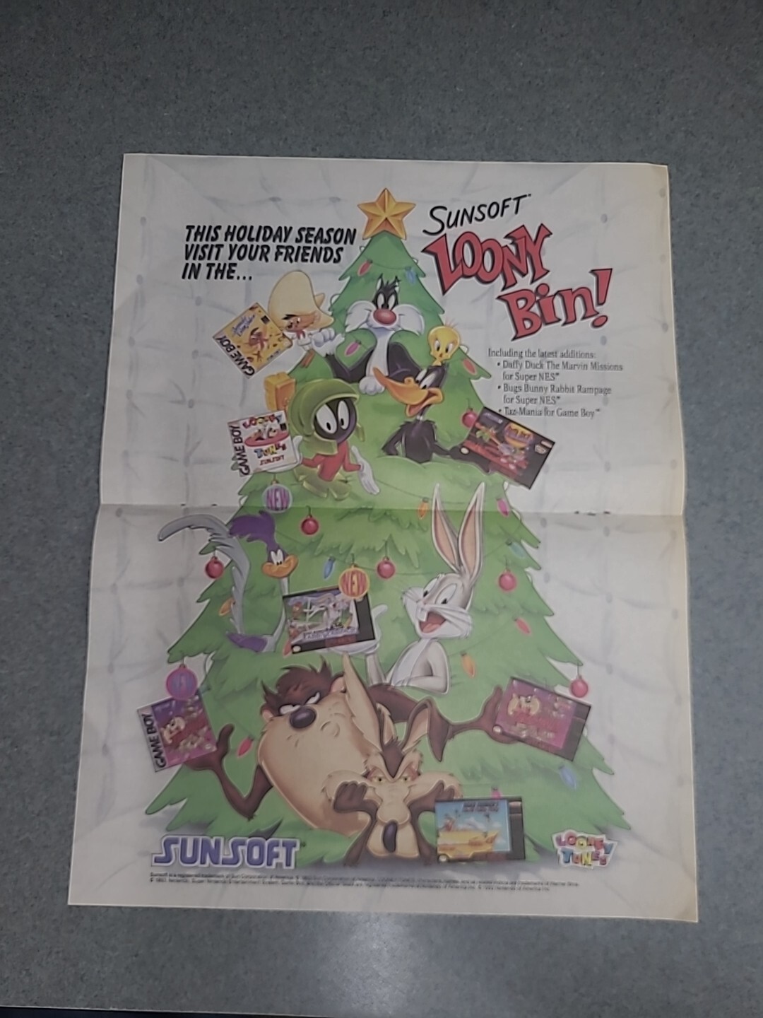 Loony Tunes Video Games Sunsoft Christmas Print Ad 1993 14×10 Great To Frame