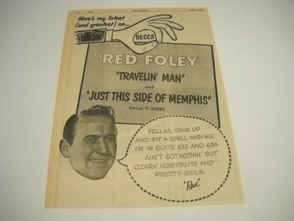 RED FOLEY Jimmie Rodgers Buddy Knox Mudlarks others 2-sided 1959 Promo Poster Ad