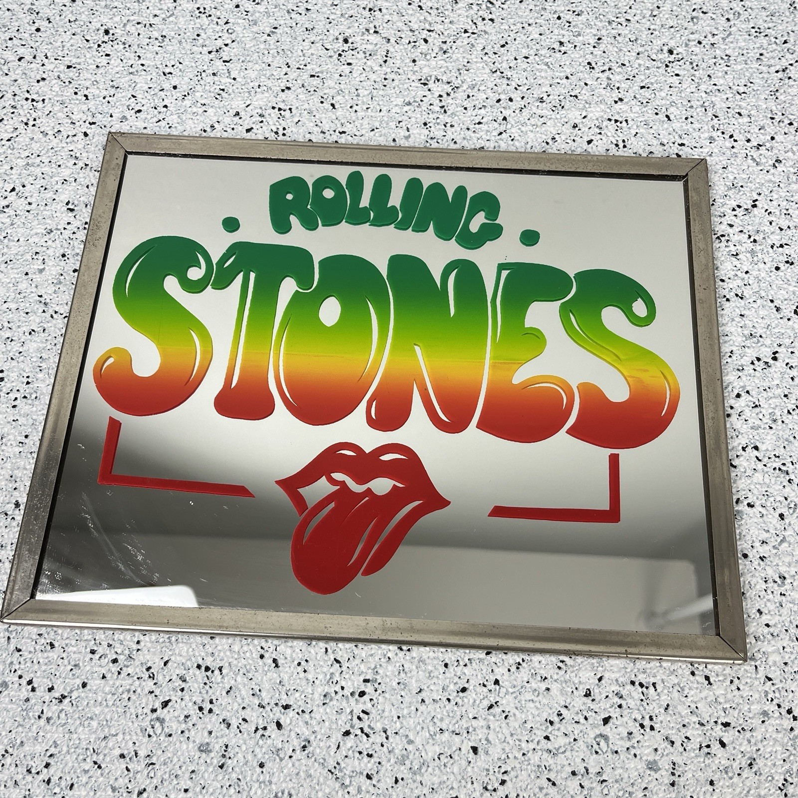 Vintage 70s Rolling Stones Carnival Fair Prize Mirror Metal Frame 8×10