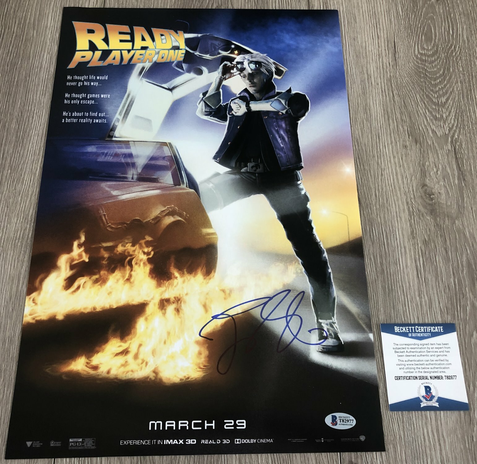 TYE SHERIDAN SIGNED READY PLAYER ONE 12×18 PHOTO w/PROOF & BECKETT BAS COA