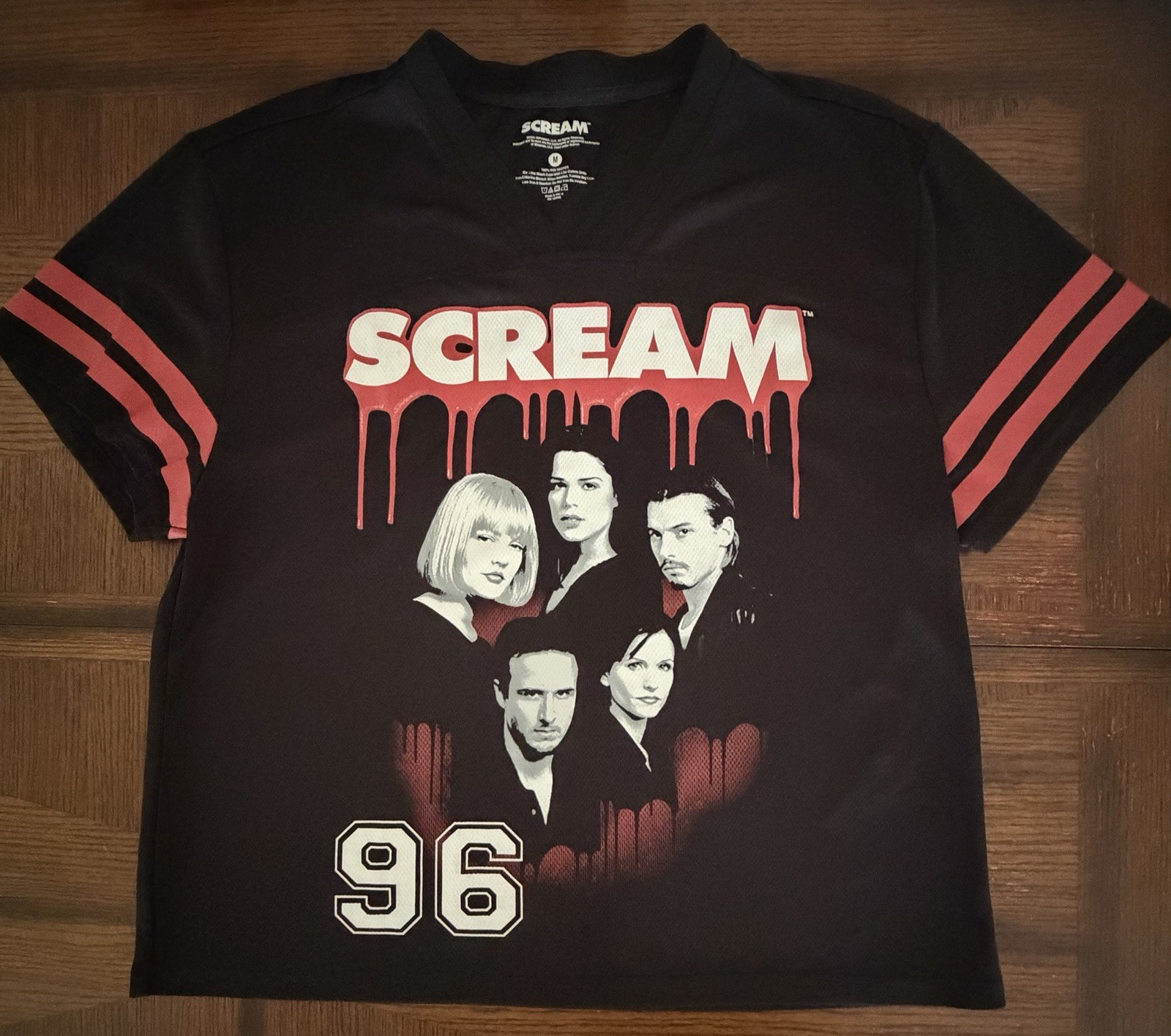 Scream 1996 Horror Movie Jersey Shirt Black Medium Ghostface V-Neck Mesh Top
