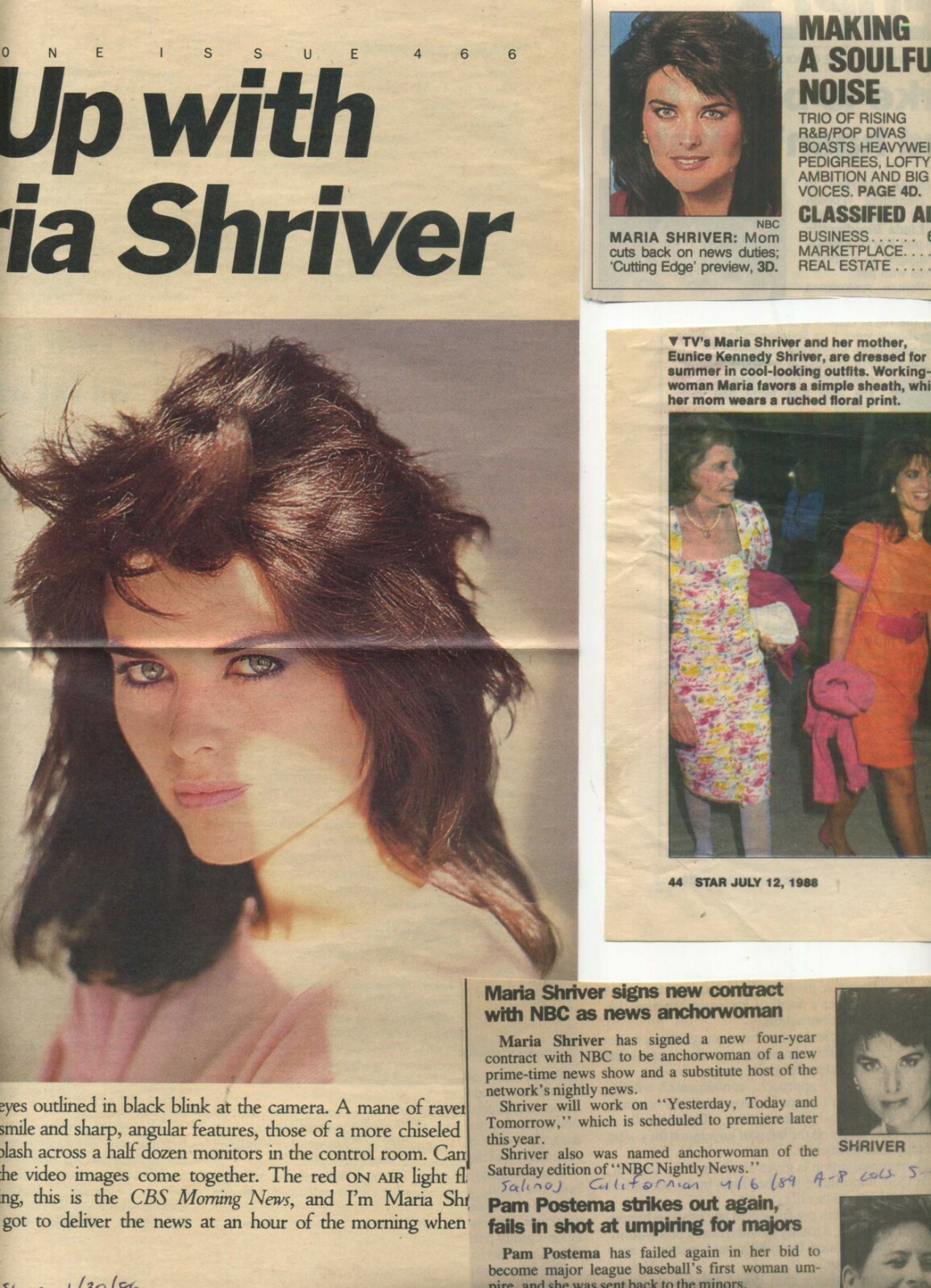 Maria Shriver rare collection 5 clippings 1986-1989; Archive of the Eighties