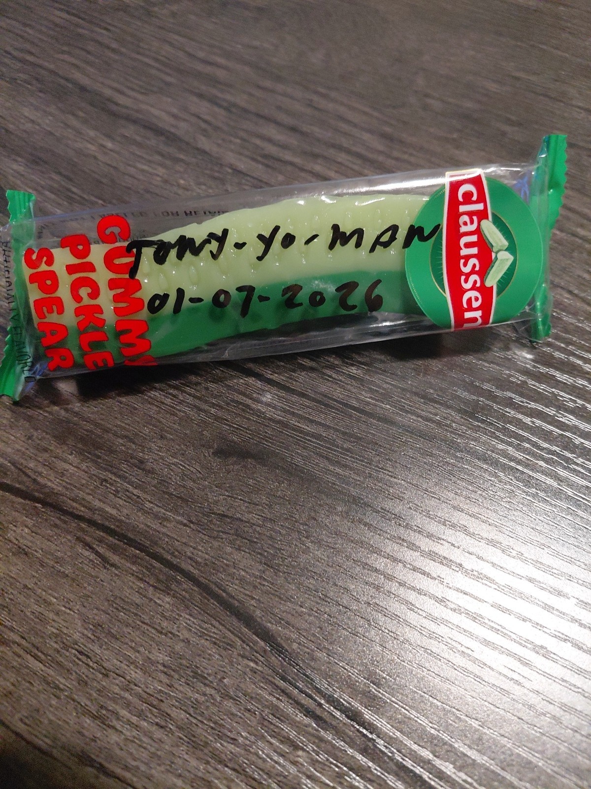 Gummy Pickle Spear Signed And Dated BY TONY-YO-MAN A Content Creator On YouTube