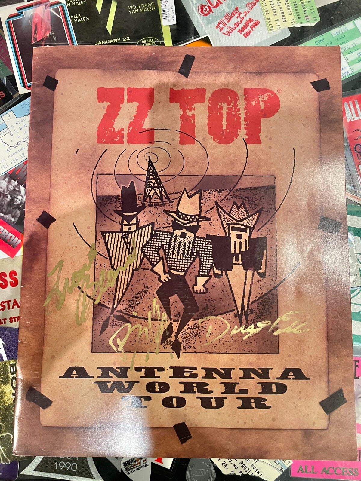 ZZ TOP autographed 94 Antenna Tourbook Billy Gibbons Frank Beard Dusty Hill PSA