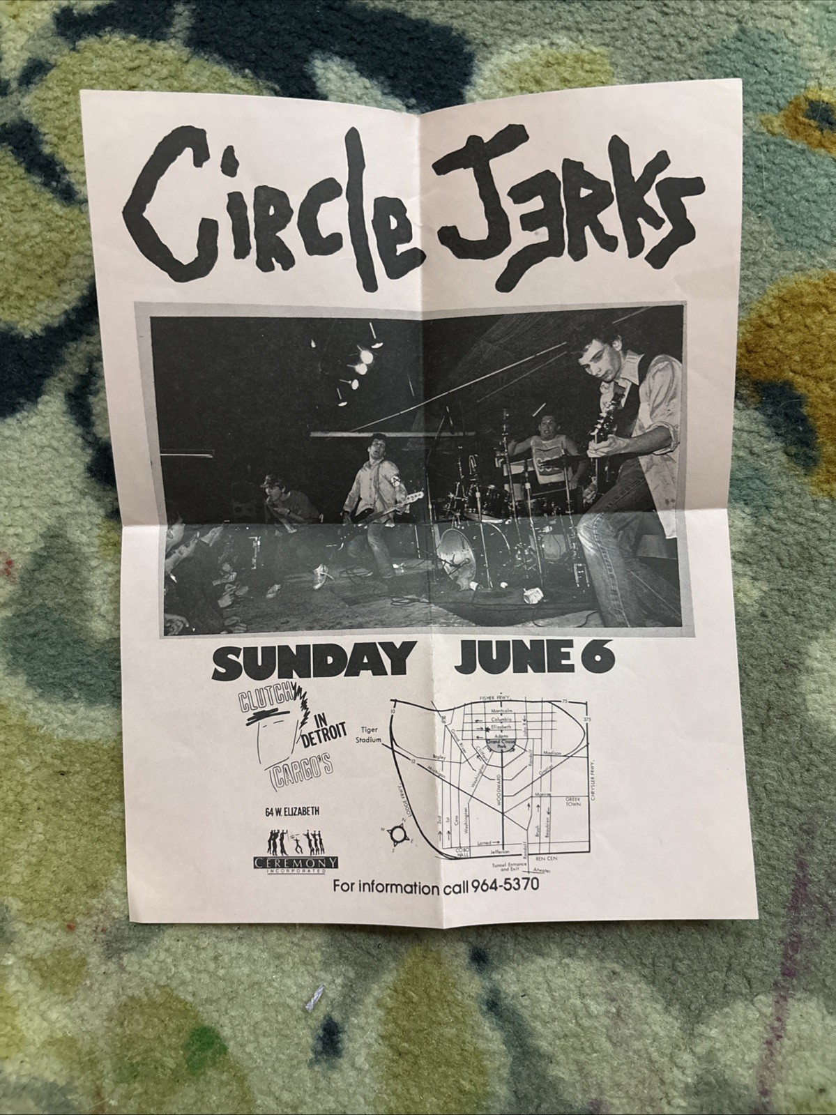 Circle Jerks Hand Bill Clutch Cargo,s Detroit June 6, 1982 Punk Rare
