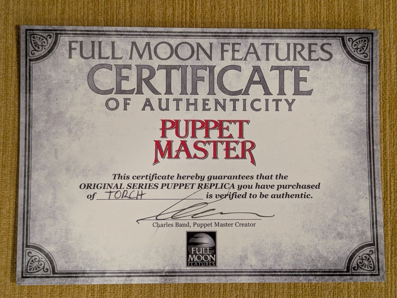 TORCH Puppet Master PROP 1:1 REPLICA Doll Full Moon Certificate of Authenticity