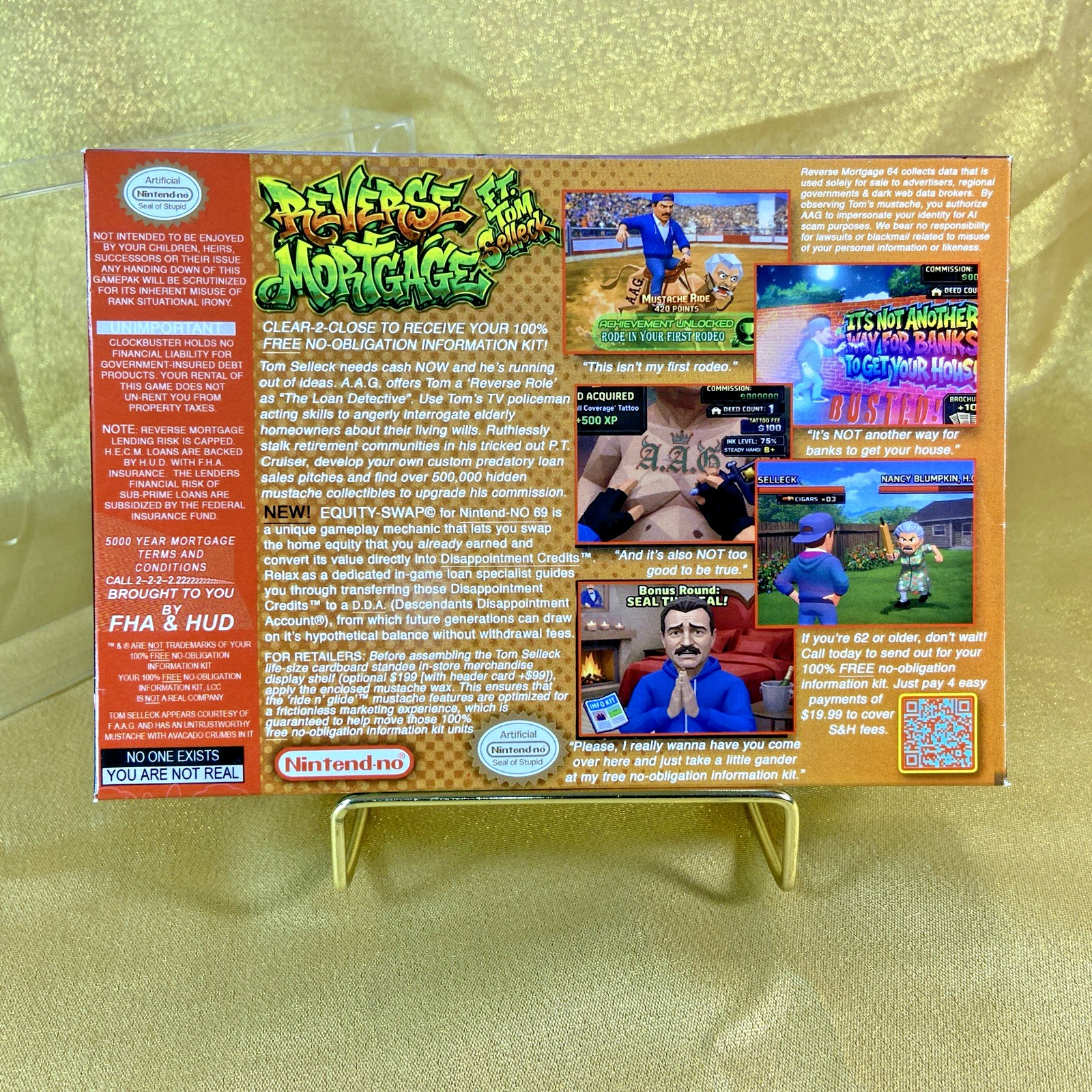 Tom Selleck Reverse Mortgage GOLD w/ contract Nintendo 64 style collectible