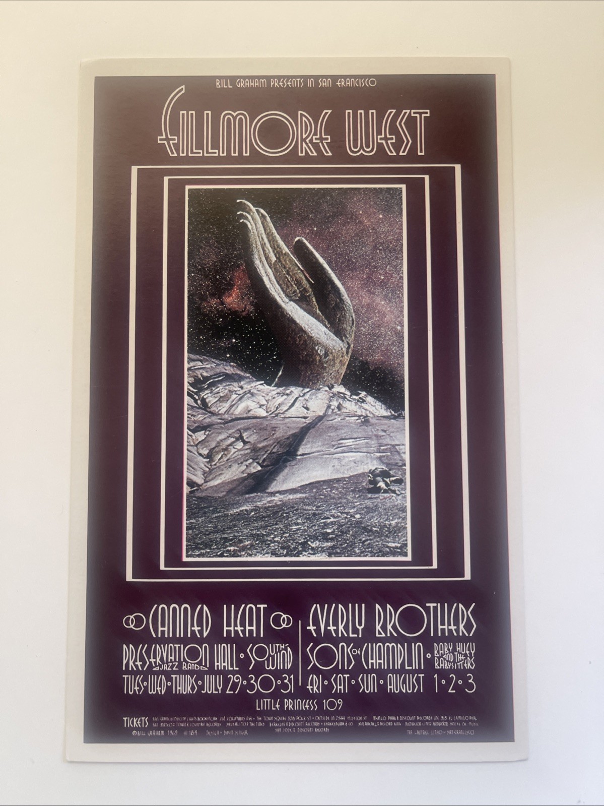 Bill Graham BG Postcard 184 Fillmore West David Singer 7/29-8/3/1969