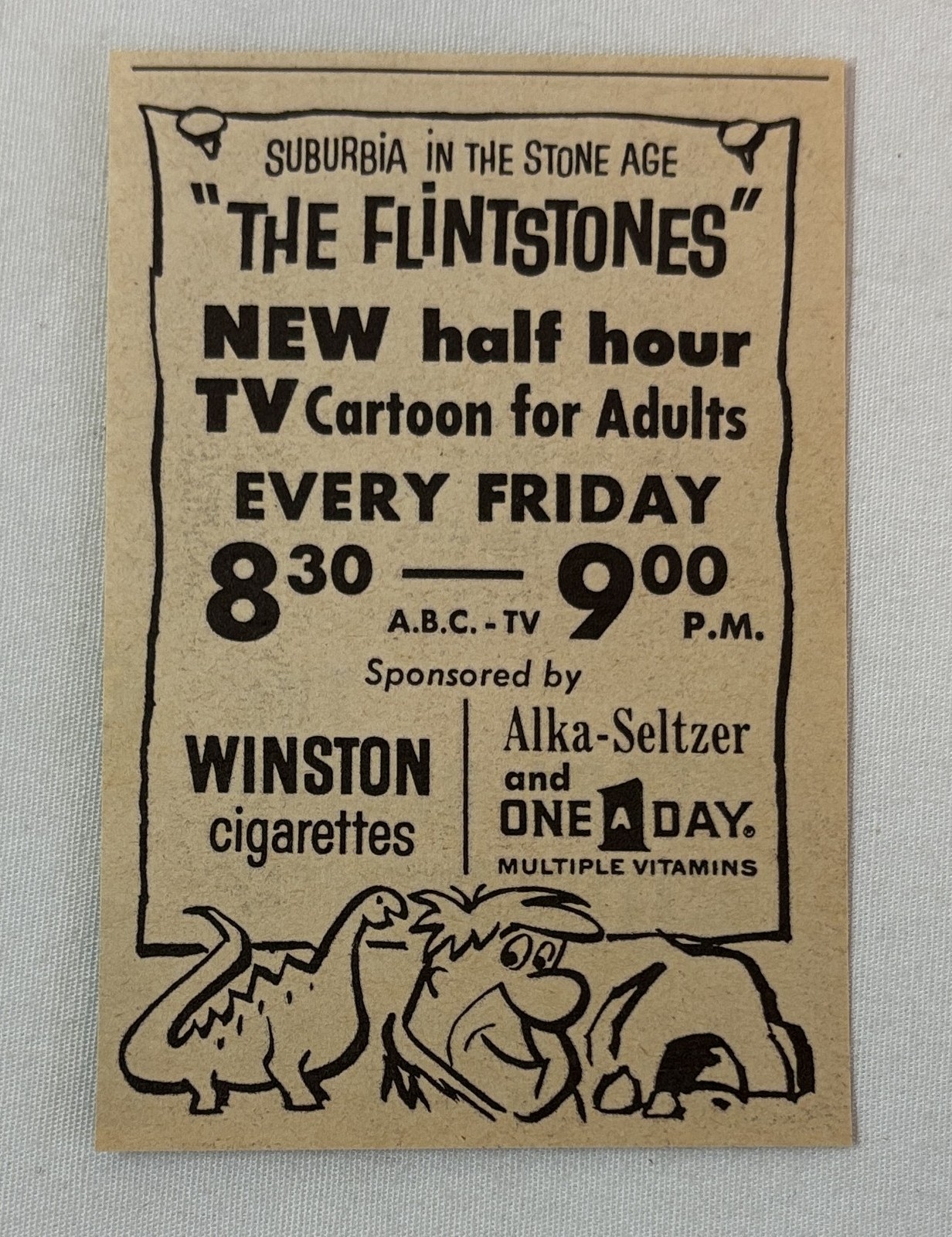1960 small ABC tv ad ~ THE FLINTSTONES tv cartoon for adults