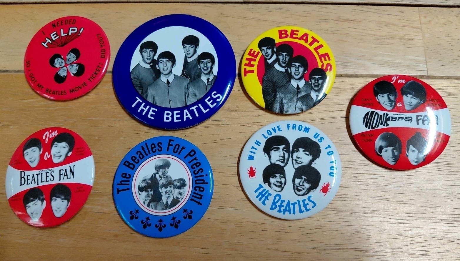 Official Beatles Fan Button/Pin 2 1/4″ Vintage Lot Of 7 Buttons/pins