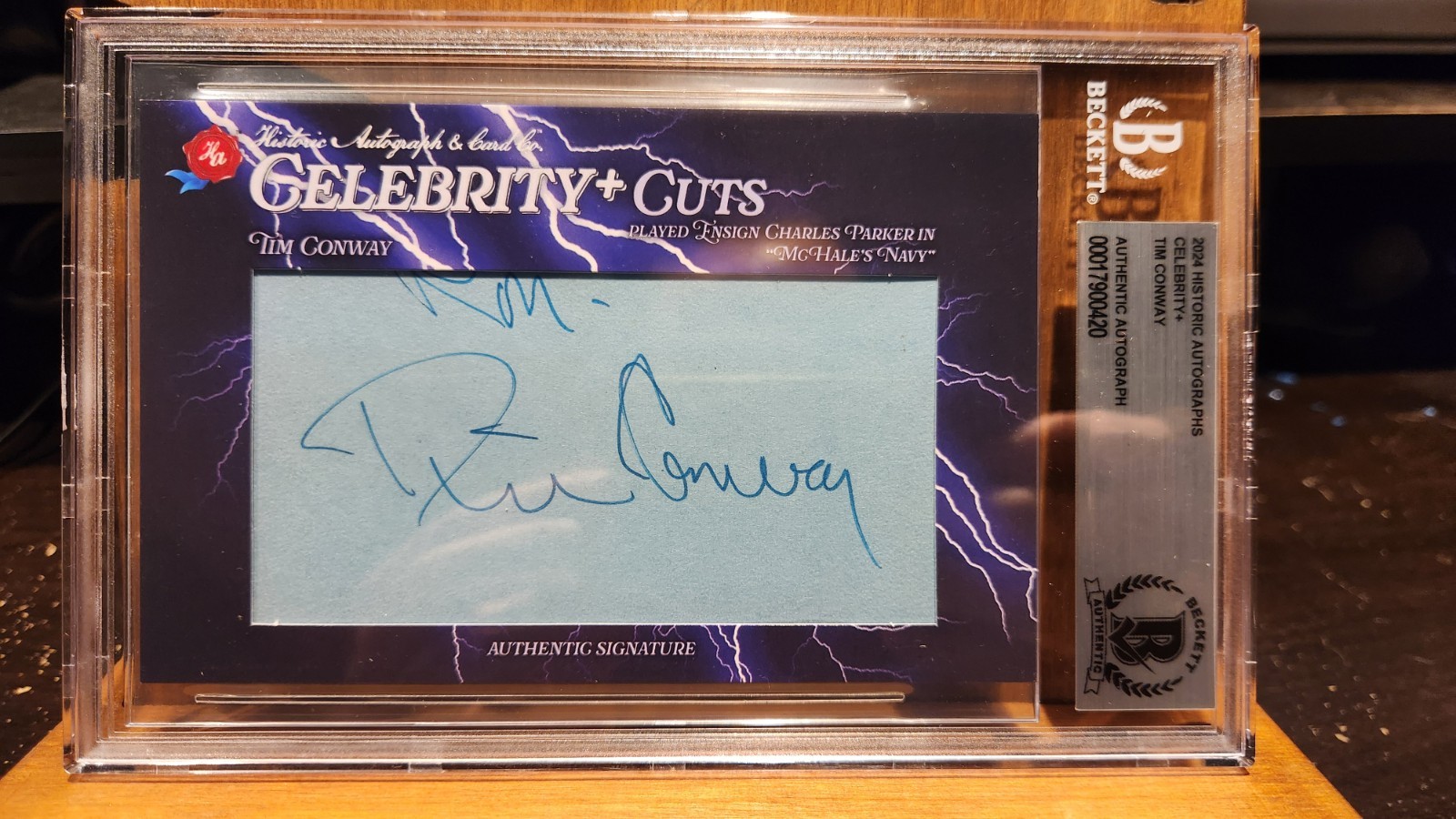 Tim Conway Signed Cut Slab Beckett,Burnett Show – HA Celebrity + 1/3
