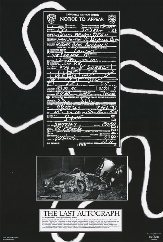 POSTER : JAMES DEAN – LAST AUTOGRAPH – CAR WRECK #3145